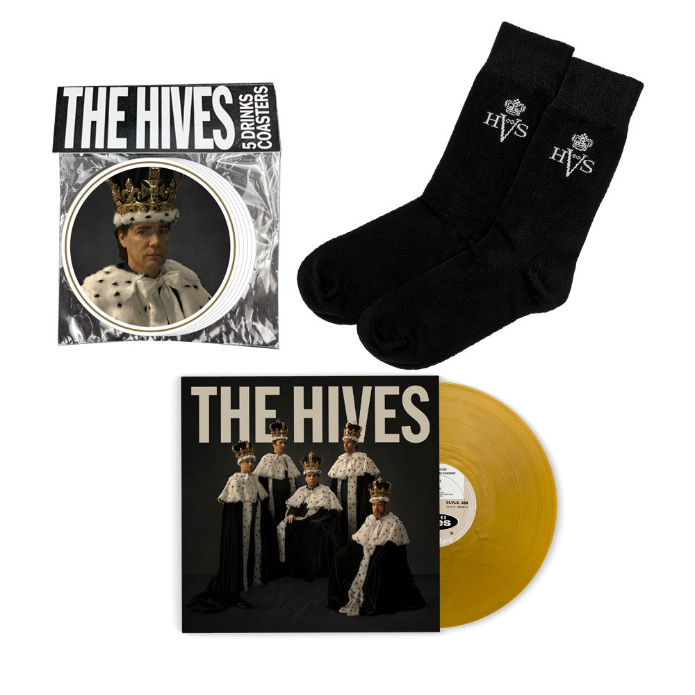 Gold Vinyl Coaster Set and Socks Bundle